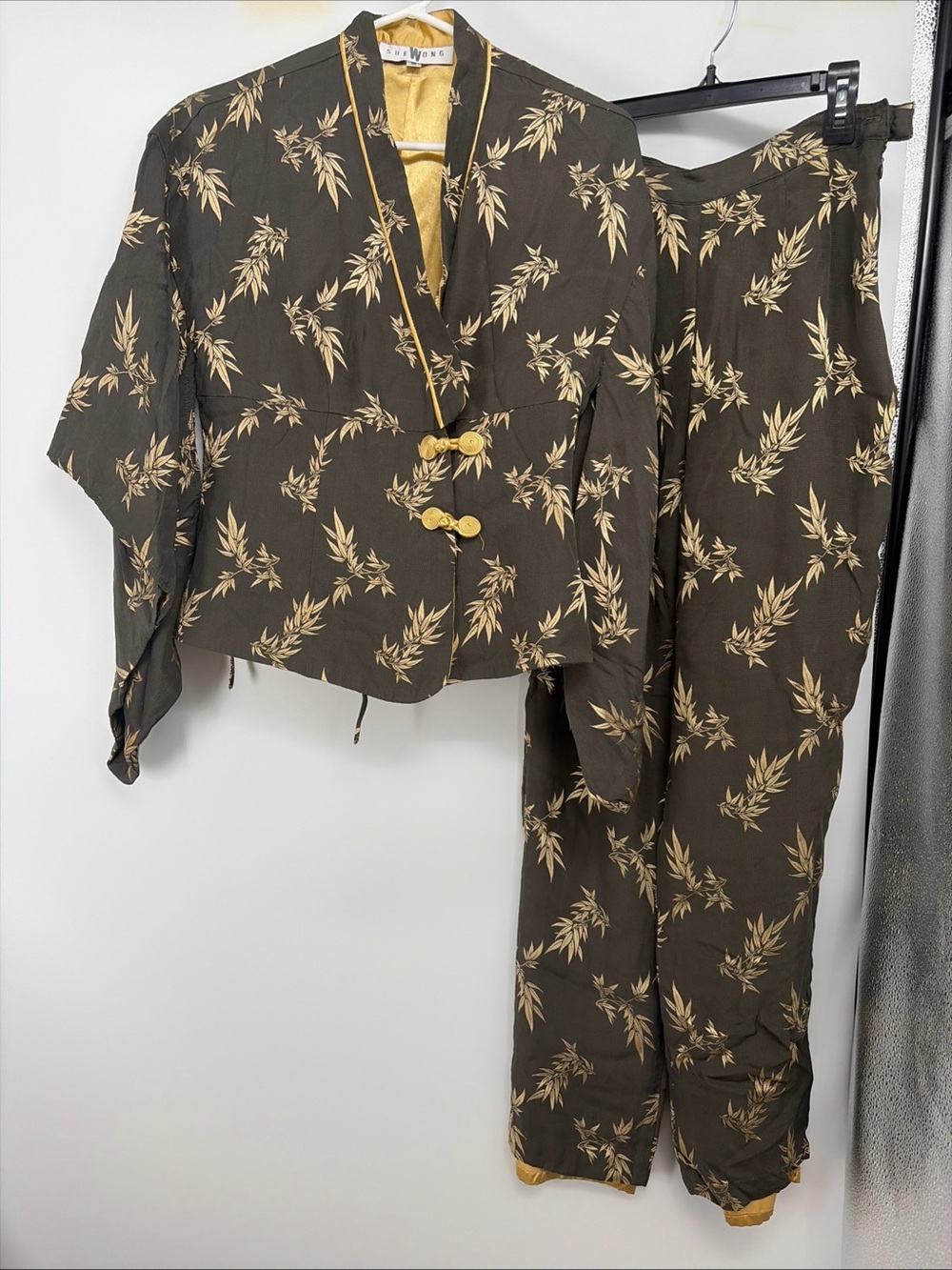 SUE WONG VTG Silk Jacket Pants Set Sz Small  2-Piece Mandarin